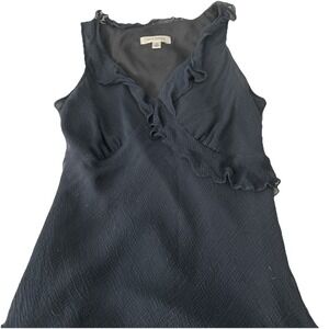 Isaac Mizrahi Navy Blue 100% Silk Ruffled Crinkle Sleeveless Blouse Top Medium
